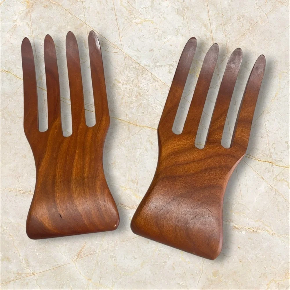 MCM Teak Wood Salad Serving Hands - Pair